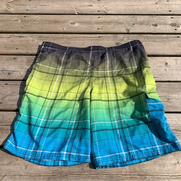 O'Neill Men's L Plaid Ombre Green Blue Swim Trunks | Board Shorts - Picture 2 of 8